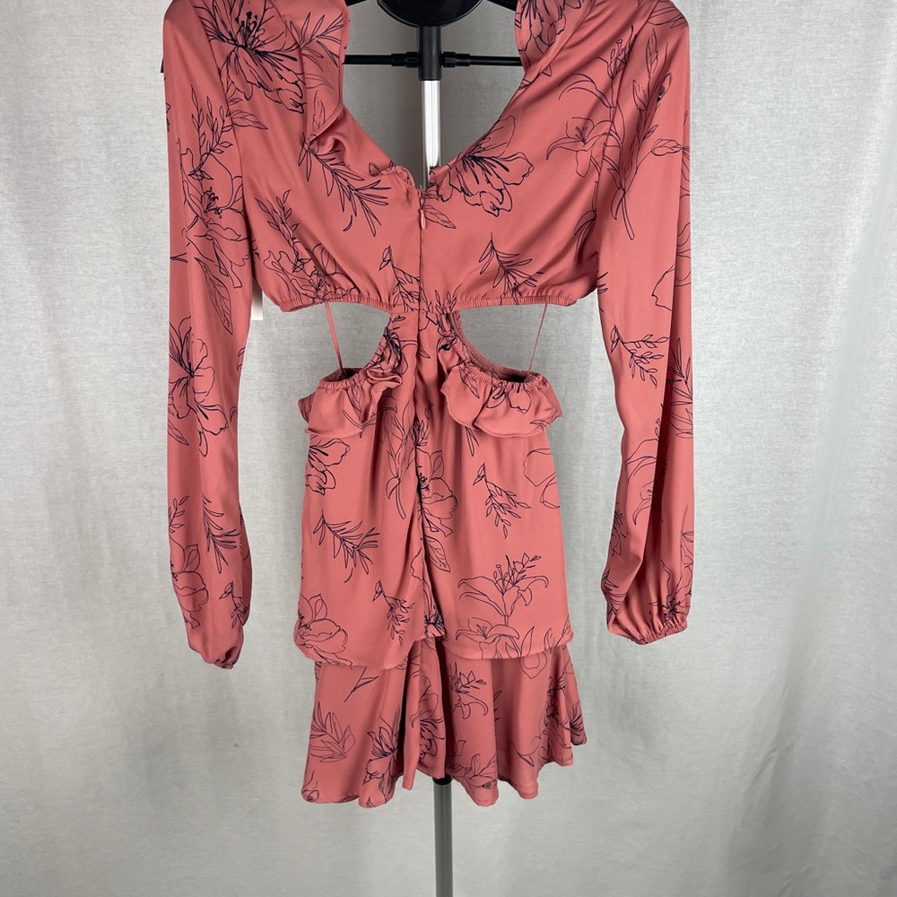 OPEN EDIT pink floral Cutout Long Sleeve Minidress size XS NWT - Picture 8 of 9